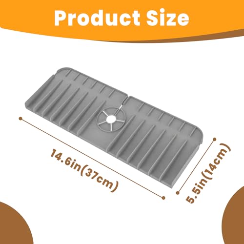Silicone Faucet Sink Mat – Non-Slip Reusable Dish Drying Sink Tray Mat Splash Guard for Kitchen Bathroom Fits RV, Countertop (Light Gray, 13.38"×5.51"×0.59") - color: Light Gray