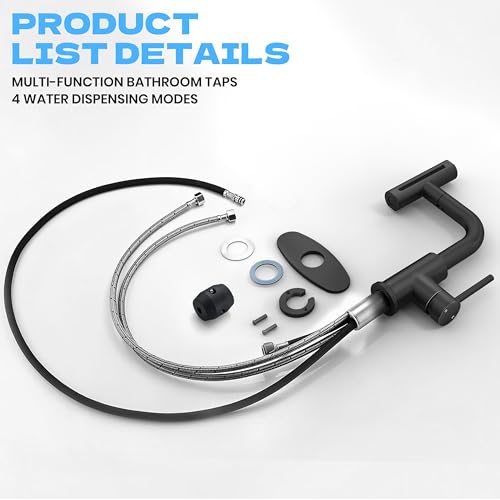 Matte Black Bathroom Sink Faucet with Pull Down Sprayer - 4 Mode Single Handle Vanity Faucet Waterfall Bathroom Faucet with Pull Down Sprayer (No Drain) - color: Black