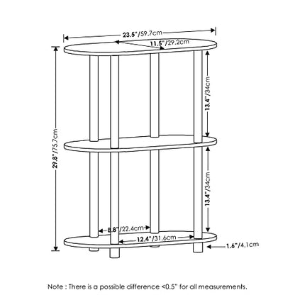 3-Tier Oval Toolless Assembly Storage Shelves, Display Shelf with Soft Edges and Open Shelves, Book Shelf for Organization and Storage, Home Office, Living Room, White