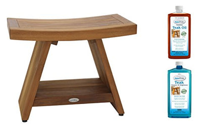 AquaTeak Asia 24" Teak Shower Bench with Shelf & Two-Step Care Kit | Durable, Water-Resistant Teak, Shower Chair & Shaving Foot Rest, Indoor/Outdoor Use - size: D. Bench w/ Care Kit