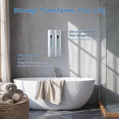 Shampoo Dispenser for Shower - Shower Soap Dispenser Wall Mounted No Drill - Shampoo Body Wash Dispenser 2 Chamber - Easy Install for Bathroom Hotel Silver 800ml - color: Silver 2