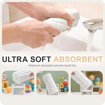 Cuddle Campus Baby Washcloths 6 Packs, Muslin Washcloths Baby,Cotton Burp Cloths, Extra Absorbent and Soft Wash Clothes for Newborns, 12x12 Inches - color: Set-1