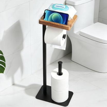 YIGII Toilet Paper Holder Stand with Shelf, Free Standing Toilet Paper Stand with Storage and Dedicated Phone Slot for Bathroom