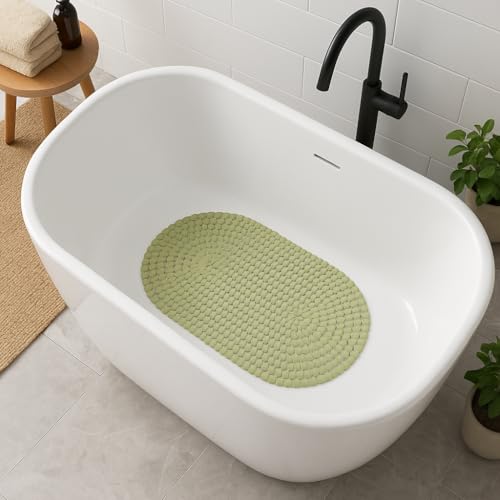 Luxury Oval Bath & Shower Mat 27" x 15" – Non-Slip PVC Bath Mat with Secure Suction Cups, Pear Diamond Design, Modern Bathroom Safety – Dependable Industries (Beige) - color: Beige
