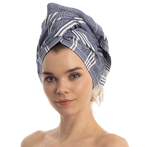 DEMMEX Organic Turkish Hand Towels for Bathroom – 100% Oeko-TEX Certified Turkish Cotton, Quick Dry, Lightweight Kitchen & Travel Towels, Diamond Weave, Large 18x36 Inches, Set of 2, Navy Blue - color: Navy