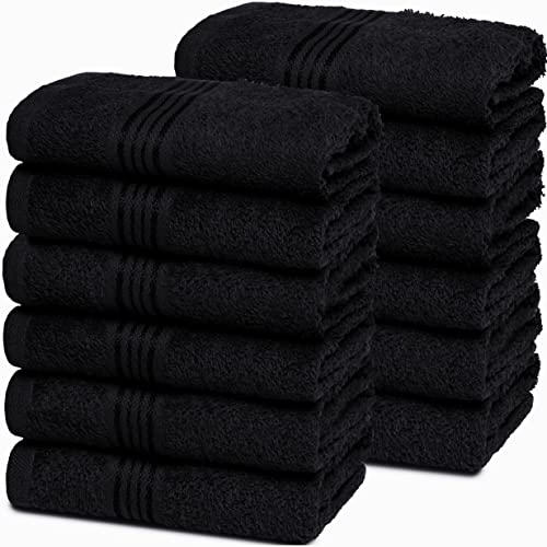 Ultra Soft Cotton Washcloths, Contains 12 Piece Face Cloths 12x12 inch, Ideal for Everyday use Face Towels, Compact & Lightweight Multi Purpose Washcloths - Black - color: Black, size: 12 Pack Washcloths
