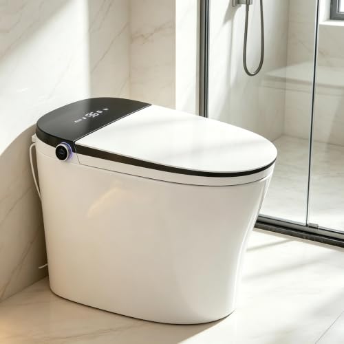 TOTTE Smart Toilet with Bidet Built In, Foam Dispenser, Auto/Close Lid, Foot Kick & Off-seat Auto Flush, Heated Seat, Warm Water & Dryer, Blackout Flush, Digital Display with Remote (949B Black) - color: 949B Matte Black