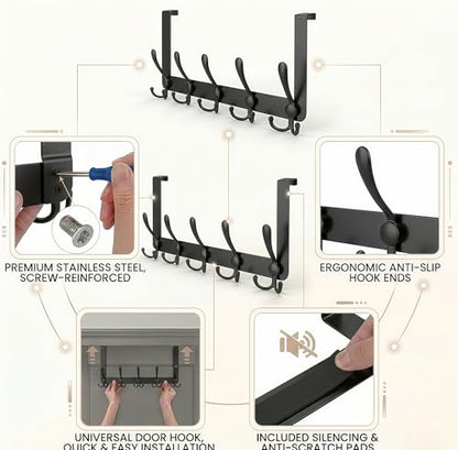Over The Door Hooks,Coat Rack for Hanging Clothes Hat Towel (Heavy Duty Black 1pcs) …