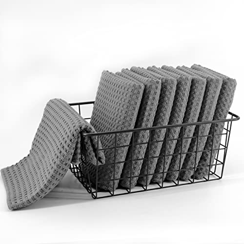POLYTE Ultra Premium Microfiber Kitchen Dish Hand Towel Waffle Weave, 8 Pack (16x28 in, Gray) - color: Gray, size: 16x28 in