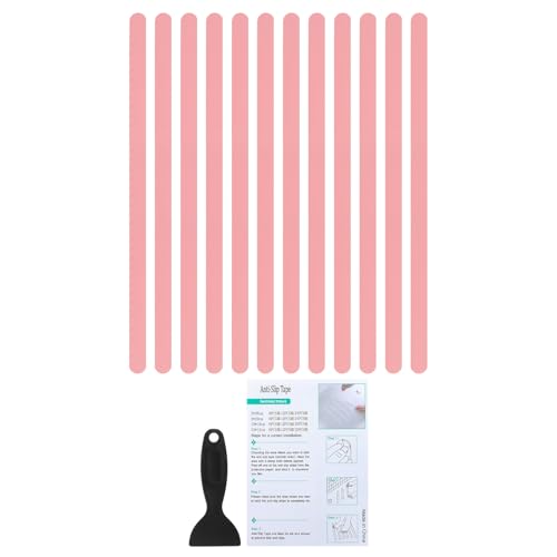 PATIKIL Bathtub Non Slip Stickers 14.96x0.79 Inch, 12 Pack Safety Shower Floor Anti Slip Stickers with Adhesive Decals Scraper for Bath Tub Shower Floor Stair, Pink - color: Pink, size: 38x2 cm/14.96x0.79"