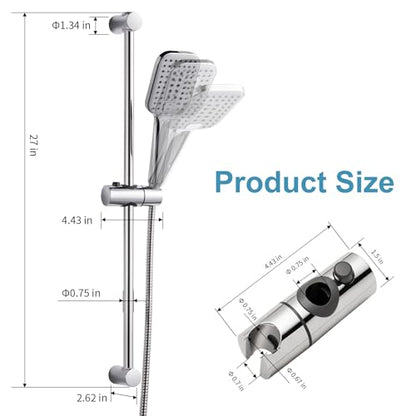 OFFO Shower Slide Bar Combo, Adjustable 27 in Slide Bar with 3-Mode Square Handheld Shower Head and 60 in Stainless Steel Hose, Screw Wall Mounted, Chrome Finish - style: Square 27" Slide Bar & 60" Hose