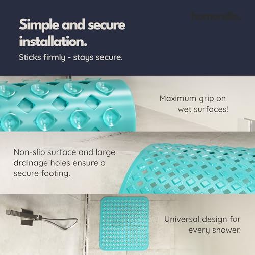 homerella Square Shower Mat Non Slip Anti Mold 21x21 Anti Slip Shower Mat | 100% BPA Free, Mildew Resistant, Machine Washable, Shower Mats for Inside Shower, Shower Floor Mat Mat Non Slip EU Certified - color: Clear Turquoise