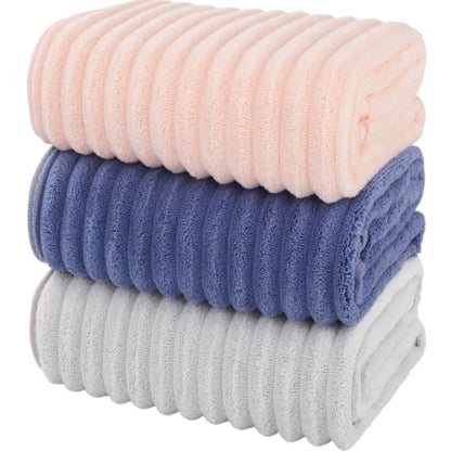 3-Piece Hand Bath Towels 14 X 29.6 Inchs, Quick-Dry Microfiber Washcloths with Hanging Loop, Soft & Absorbent Face Towels for Bathroom Kitchen Gym Travel - color: 1grey-1blue-1pink