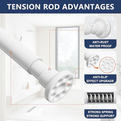 White Shower Curtain Rod 28"-77", Never Rust Anti-Slip Adjustable Tension Curtain Rods No Drilling, Heavy Duty Spring Enlarged Diameter 1" Tension Rod for Bathroom/Closet/Room Divider - color: White, size: 28"-77"