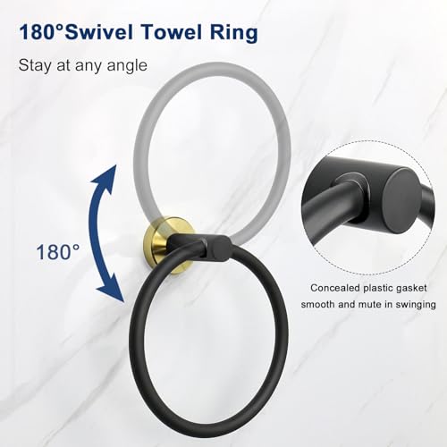 NearMoon Bath Towel Ring, Bathroom Hardware Accessories-Thicken Stainless Steel Hand Towel Holder for Bathroom, Modern Round Towel Hanger Wall Mounted (Black and Gold, 1 Pack) - color: Black and Gold
