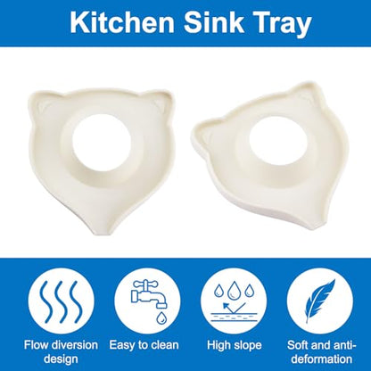 INCREWAY 2PCS Silicone Faucet Mats, Sink Splash Guard, Draining Countertop Protect, Kitchen Bathroom Sink Faucet Mat,Slope Split-flow Drainage, Drip Catcher Tray（Beige） - color: Beige, size: Cat 2pcs