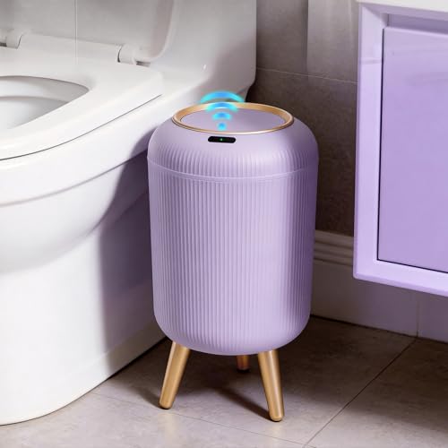 Bathroom Trash Can Automatic Touchless,3 Gallon Purple Gabage can | Motion Sensor Trash Can with Lid and legs,Smart Diaper Garbage Bin,Auto Small WasteBasket for Bedroom,Office,Restroom,Laundry - color: Purple