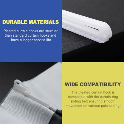 80 Pcs Adjustable Pinch Pleat Curtain Hooks, Heavy Duty Plastic Drapery Hooks for Pleated Drapes. DIY Pinch Pleated Hooks for Curtains, Window, Door & Shower (White)