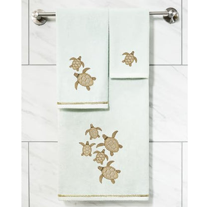 Jewel 4-Piece Premium Towel Set, Embroidered Turtles, Plush Turkish Cotton, Durable & Quick Dry, Elegant Beach Style, 2 Bath 2 Hand Towels, Aqua - color: Aqua, size: 2 Pcs Bath 2 Pcs Hand Towel
