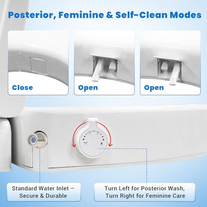 Raised Toilet Seat with Bidet for Seniors, 3" Height, Heavy Duty Slow Close Elevated Toilet Seat with Never Loosen Hinges, Fits Most Elongated Toilets, No Electric Cold Water Only (White 18.5")