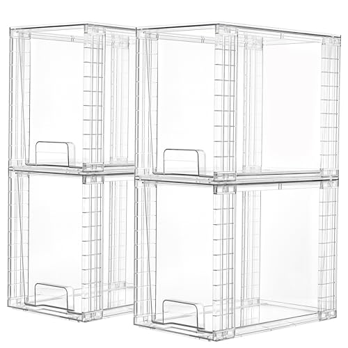 Vtopmart 4 Pack Clear Stackable Storage Drawers,9.7" High Plastic Organizers Bins for Skincare, Bathroom Supplies,Ideal for Cabinet,Undersink,Vanity,Kitchen,Pantry Organization - size: 4Pack 9.7"H