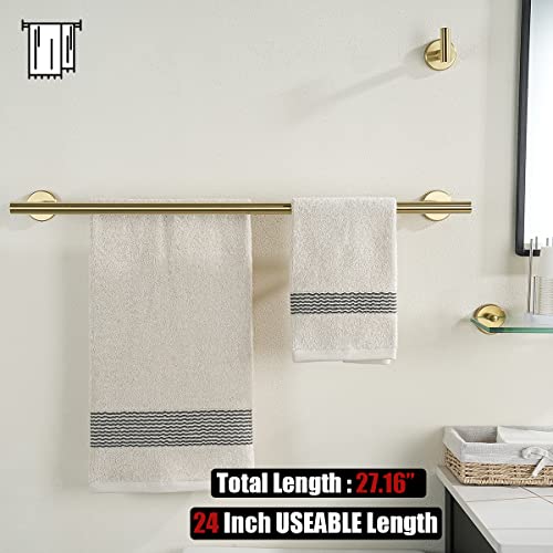 JQK Double Towel Bar 27 Inch, Brass Gold Useable Length 24 Inch 304 Stainless Steel Thicken 0.8mm Bath Towel Rack for Bathroom, Towel Holder Wall Mount, TB100L24-BG - color: Brushed Gold, size: 27 Inch