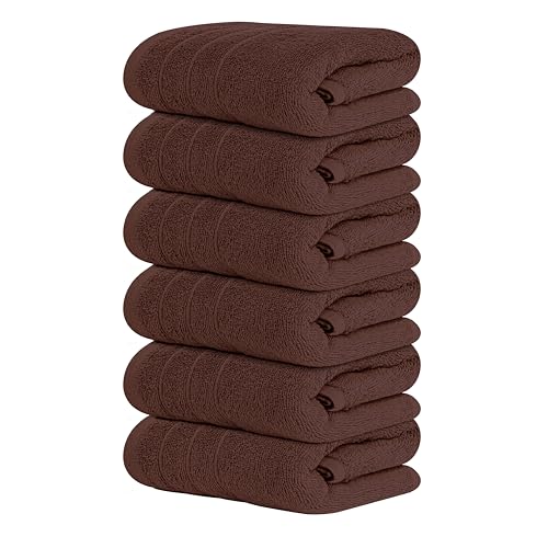6 Piece Hand Towels Set 16 x 28 Inches, Brown | 100% Cotton, Lighter Weight, Quick to Dry, 16 x 28 Inches, Super Soft & Absorbent, Perfect for Bathroom & Kitchen - color: Brown