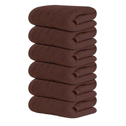 6 Piece Hand Towels Set 16 x 28 Inches, Brown | 100% Cotton, Lighter Weight, Quick to Dry, 16 x 28 Inches, Super Soft & Absorbent, Perfect for Bathroom & Kitchen - color: Brown