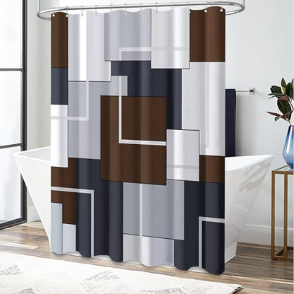 BTTN 54x78 Stall Modern Geometric Waterproof Fabric Shower Curtain, Brown | Narrow Long, Premium Polyester, Weighted Hem, 10 Plastic Hook, Vibrant Color, Wrinkle-resistant, Quick-Dry, Machine Washable - color: Brown, size: 54"W x 78"L (Pack of 1)