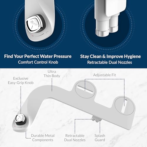 Bio Bidet SlimEdge 2 Pack Bidet Attachment for Toilet, Non Electric, Self Cleaning Dual Nozzles for Front and Rear Cold Water Wash, Adjustable Water Pressure, Ultra Thin Design, White - size: 2 Pack
