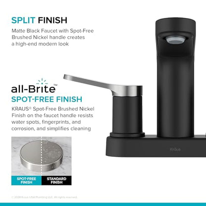KRAUS Indy Centerset Bathroom Faucet in Spot-Free Brushed Nickel/Matte Black with 2 Handles, Pop Up Drain and Supply Lines, FUS-14102SFBNMB - color: Spot Free Brushed Nickel/Matte Black, style: Centerset