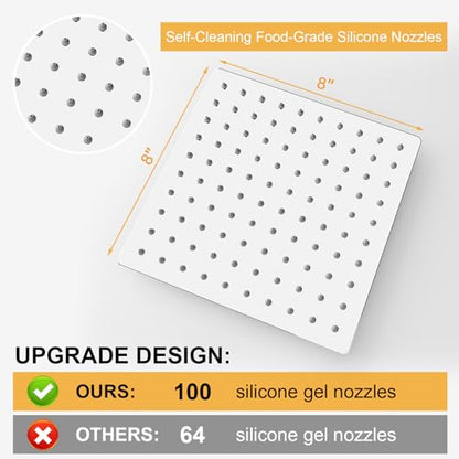 8 Inch Rain Shower Head High Pressure Rainfall Shower Head Chrome | Square Rain Bathroom Showerhead, High Flow, Large Stainless Steel, Ceiling Mounted, Wall Mounted, Waterfall Full Body - color: Polished Chrome, size: 8 Inch