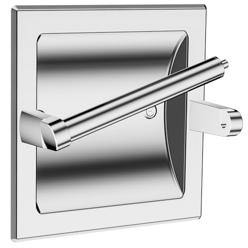 Recessed Toilet Paper Holder Polished Chrome, Pivoting Toilet Tissue Holder in Wall Made of SUS304 Stainless Steel, Space Saving Inset Tissue Roll Holder Wall Mount with Bracket - color: Polished Chrome