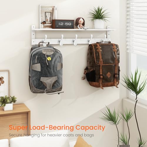 Homode Coat Rack With Wall Shelf, 29" Wooden Entryway Floating Shelf With Hooks Underneath, Hanging Coat Hanger for Bathroom, Living Room, Bedroom, Hallway, White - color: White, size: 29 Inch Long