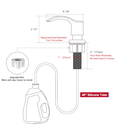 Kitchen Sink Soap Dispenser - Matte Black, G080B-G | Sink Soap Dispenser Pump with 40" Silicone Soap Dispenser Extension Soap Tube, Say Goodbye to Frequent Refills - color: Matte Black, size: with Hose
