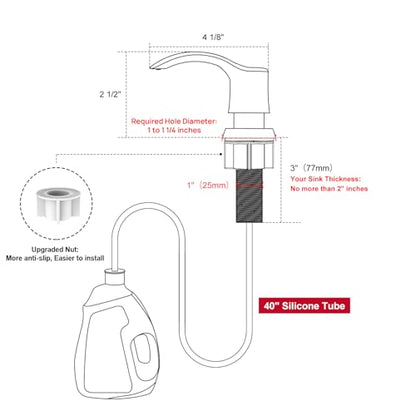 Kitchen Sink Soap Dispenser - Chrome, G080C-G | Sink Soap Dispenser Pump with 40" Silicone Soap Dispenser Extension Tube, Say Goodbye to Frequent Refills - color: Chrome, size: with Hose
