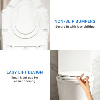 KHE Elongated Toilet Seat with Built-In Toddler Seat, Soft Close, 18.5 Inch | Quick Release for Easy Cleaning, Non-Slip Bumpers, Durable PP, White - size: Elongated 18.5'' with Toddler Seat