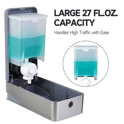 anydry Liquid Hand Soap Dispenser Wall Mounted 27oz Large Capacity Silver | Durable ABS Material, Flexible Installation, Ideal for Commercial Bathroom, Easy Refill Wide Opening - color: Refined Silver