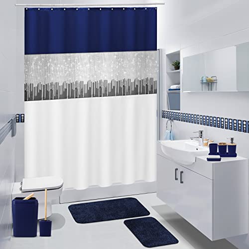24PCS Bathroom Sets with Shower Curtain and Rugs, Navy Blue Bathroom Accessories Set Navy Blue Shower Curtain Set Bathroom Accessories with Bathroom Trash Can - size: Bath Set+Shower Curtain+Bath Rugs, style: Navy Blue