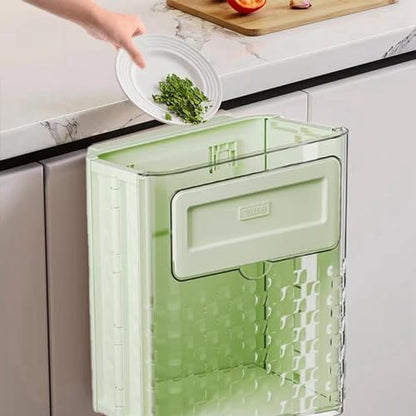 Wall-Mounted Foldable Trash can, Hanging Trash Can with Lid, Kitchen Garbage Can with Lid, Trash Can for Kitchen Cabinet Door or Under Sink, Bathroom, Living Room, Office, Food Waste Bin (Green) - color: Green