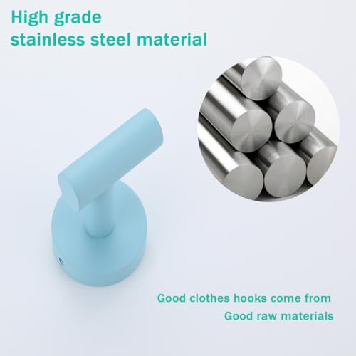 Towel Hooks for Bathrooms,Clear Sky Blue Wall Mount Hooks SUS 304 Stainless Steel Coat Hook Robe Hook Towel Hook 2 Count for Kitchen,Bedroom (Drilling),SE96006-8CKB - color: Clear Sky Blue