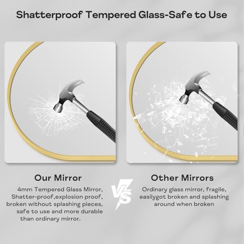Gold Arched Mirror 22x30in, Metal Framed Bathroom Vanity Wall | Tempered Glass, Shatter Proof, Living Room Bedroom Entryway, Modern Elegant Design - color: Gold, size: 30"L x 22"W, style: Arched