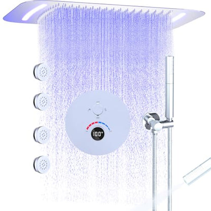 16x26" Rainfall Full Body Digital Shower System with LED Light Remote | Luxury Temperature Display Shower Faucet Set with 4 Body Jets & Dual Function Handheld Shower, Chrome - color: Chrome, style: 16x26"+4 jets