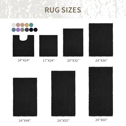 Toilet Rugs U-Shaped Mat 24x24, Contour Bathroom Mat - Ultra Soft & Absorbent Chenille, Quick-Dry, Machine Washable with Non Slip Barrier Backing, Black - color: Black, size: 24" X 24"(Toilet Rug)