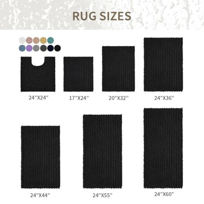 Toilet Rugs U-Shaped Mat 24x24, Contour Bathroom Mat - Ultra Soft & Absorbent Chenille, Quick-Dry, Machine Washable with Non Slip Barrier Backing, Black - color: Black, size: 24" X 24"(Toilet Rug)