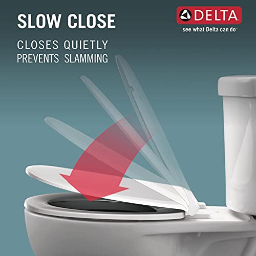 Delta Faucet Wycliffe Slow Close Round Toilet Seat with Non-Slip Seat Bumpers, Soft Close Toilet Seat Round, Toilet Seat Slow Close, White 801901-WH