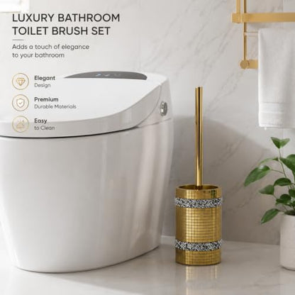 Gold Mosaic Toilet Brush Easy to Clean Household with Holder Set | Modern Style Bathroom Accessories, Equipped With a Sturdy Long Handle, Easy-To-Clean Household Toilet Brush - size: Toilet Brushes Holders