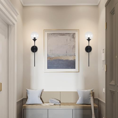KCO Lighting Matte Black Industrial Wall Sconces Set of Two 1-Light Mid Century Bathroom Wall Mounted Light Sconce Modern Clear Bubble Glass Globe Wall Sconce Lamp Set of 2 - color: Black+Clear