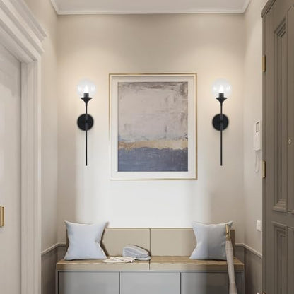 KCO Lighting Matte Black Industrial Wall Sconces Set of Two 1-Light Mid Century Bathroom Wall Mounted Light Sconce Modern Clear Bubble Glass Globe Wall Sconce Lamp Set of 2 - color: Black+Clear
