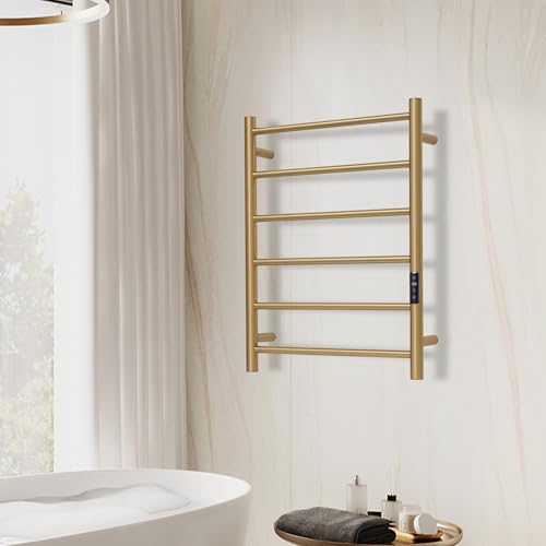 Electric Towel Rack with Voice Control for Alexa & Google Home,TUYA-Wall-Mounted Bathroom Heating Towel Warmer,Plug-in,26.77x20.47x4.39in,Stainless Steel Material,Gold，6 Bars - color: Gold With Wifi, size: 6 Bar